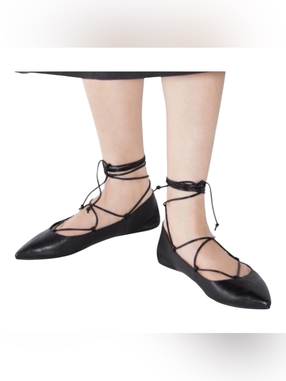 Zara NWT black pointed toe tie ballet flats